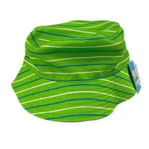 Bring On The Sun Toddler Reversible Bucket Hat- Striped Green Blue OSFM, UPF 50+